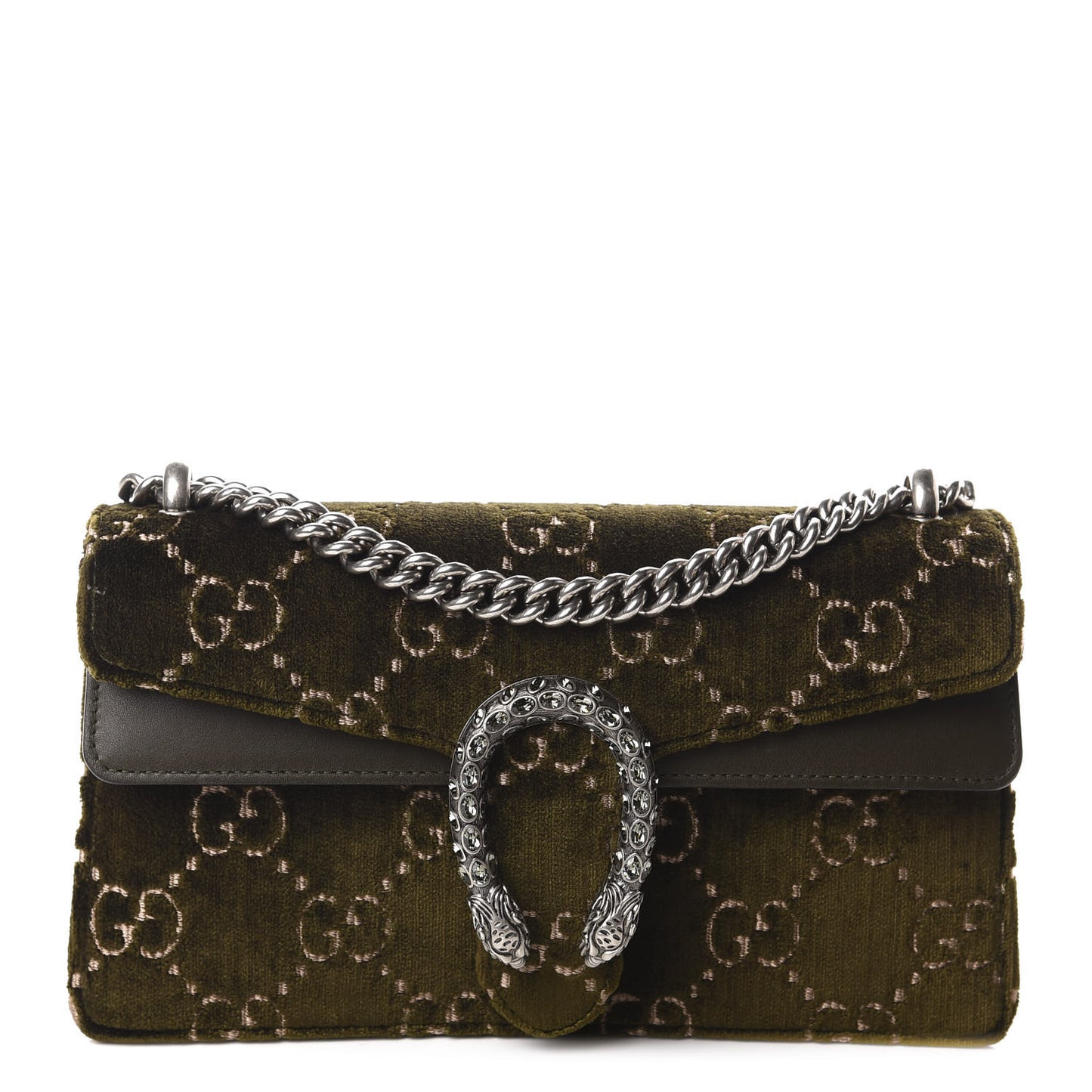 Velvet Moon Calfskin Crystal GG Monogram Small Dionysus Shoulder Bag Dark Olive Rose Gold