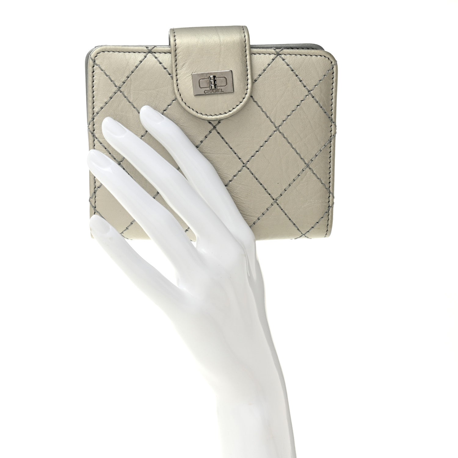 Chanel Metallic Aged Calfskin Stitched Reissue Compact Wallet  Silver 2 of 7