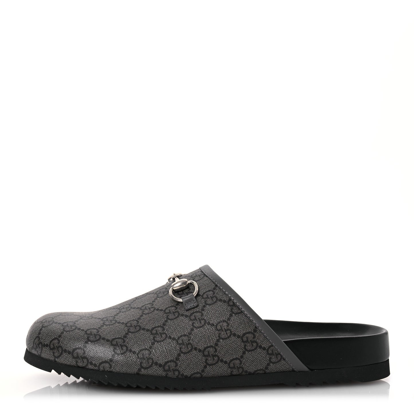 GG Supreme Monogram Granada Kid Mens Horsebit Lug Sole Mules 9 Grey Black