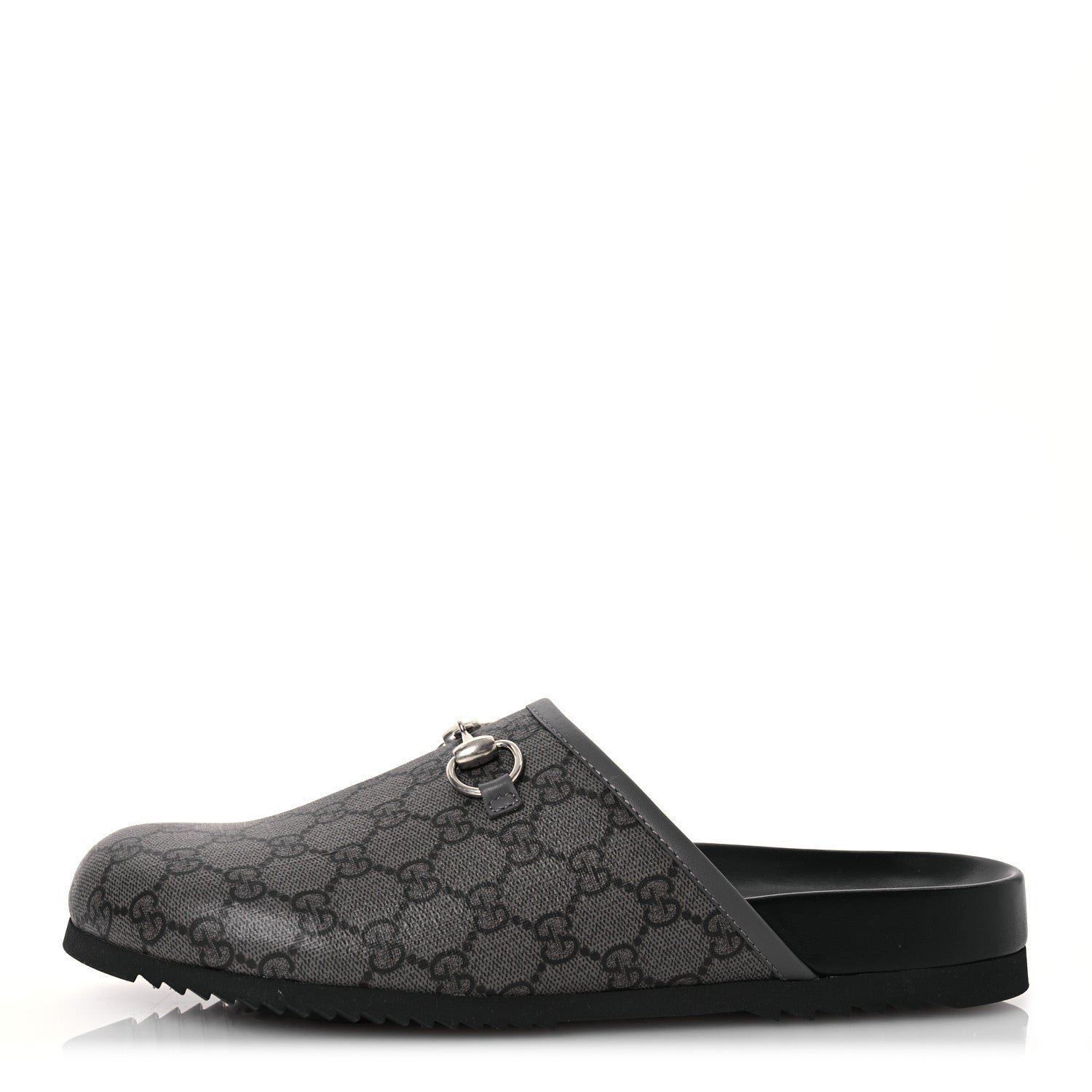 Gucci GG Supreme Monogram Granada Kid Mens Horsebit Lug Sole Mules 9 Grey Black 1 of 11