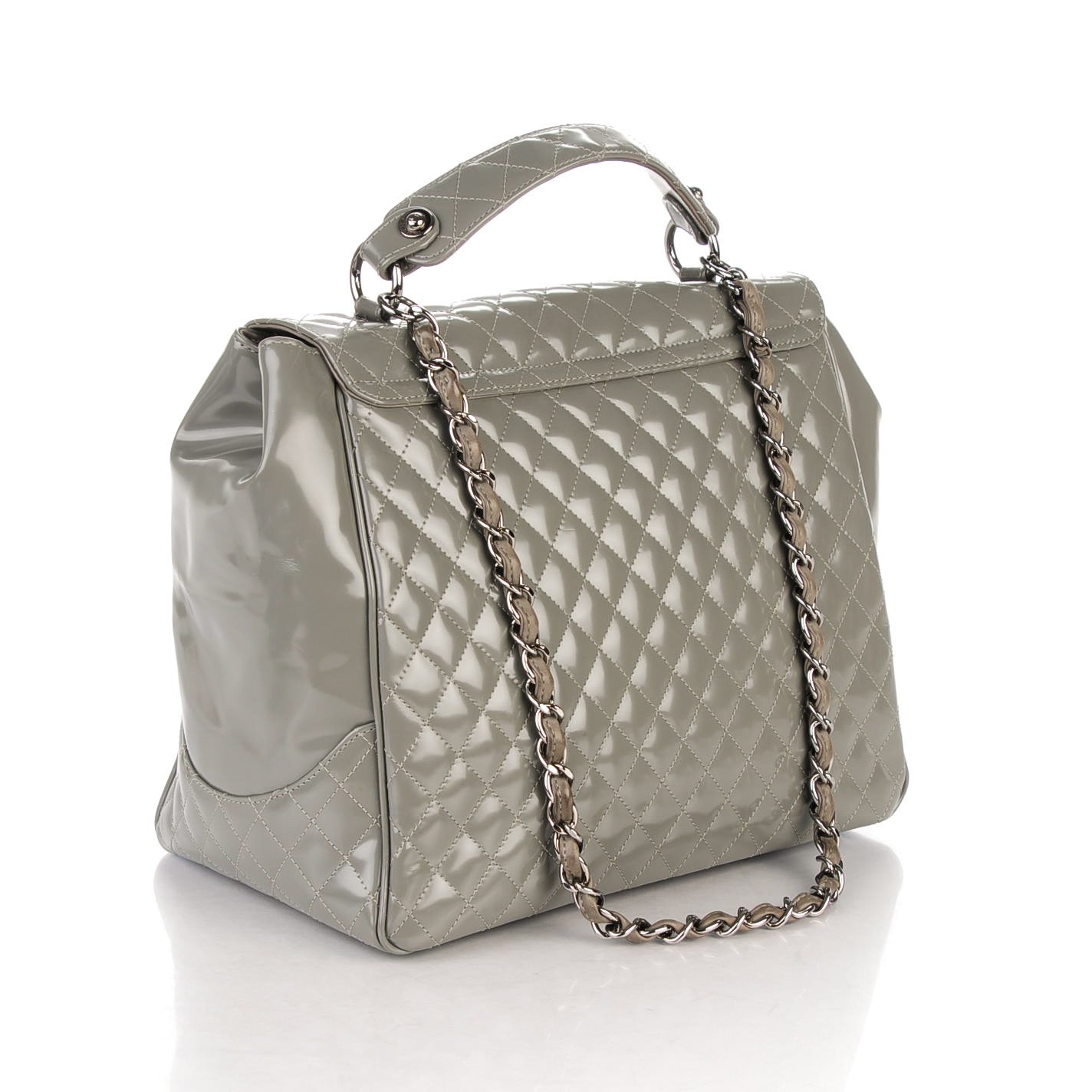 Glazed Calfskin Mademoiselle Lock Kelly Flap Bag Grey
