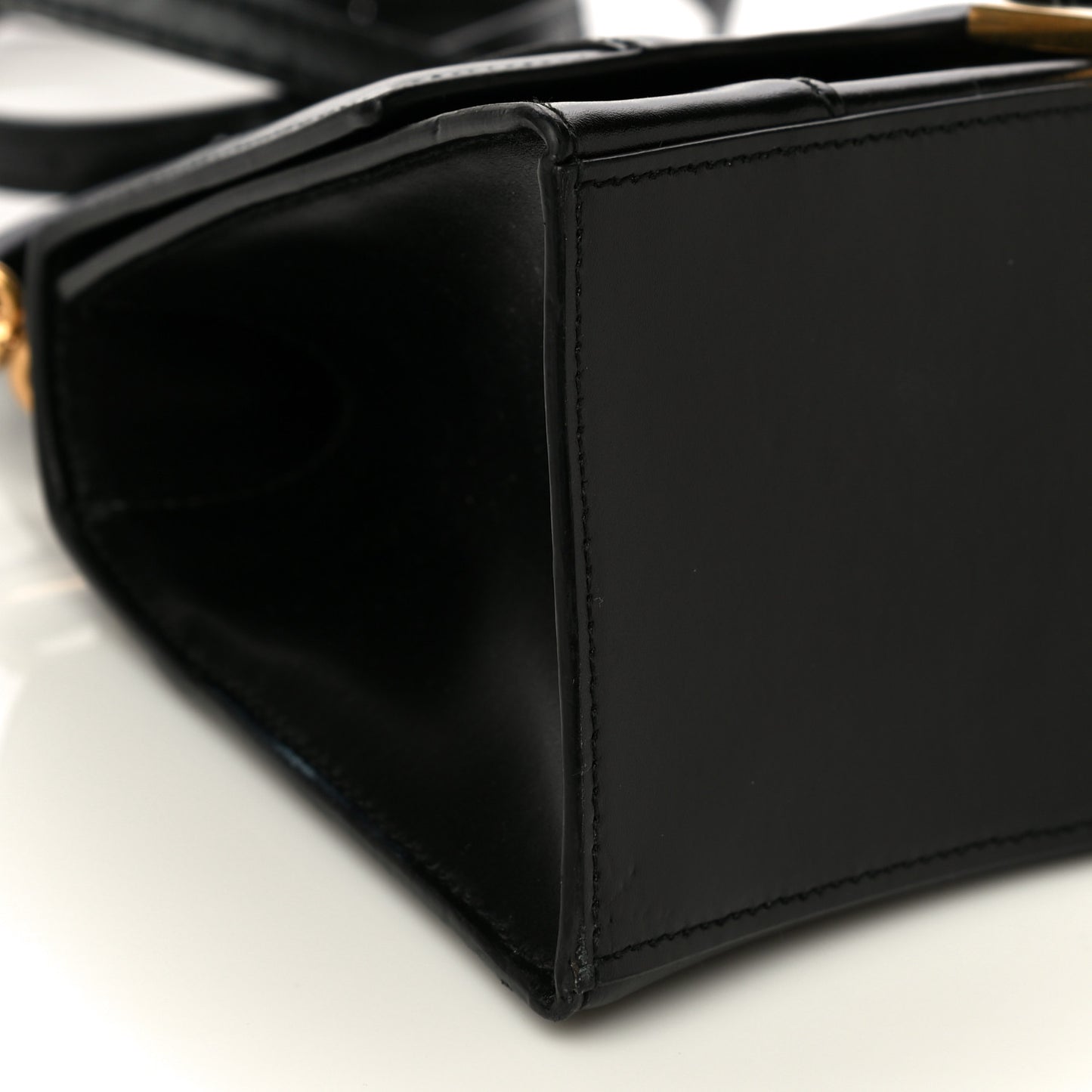 Shiny Box Calfskin Small Hourglass Top Handle Bag Black
