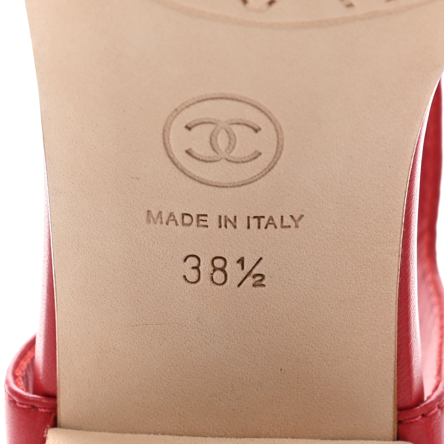 Lambskin Chain CC Logo Thong Sandals 38.5 Red