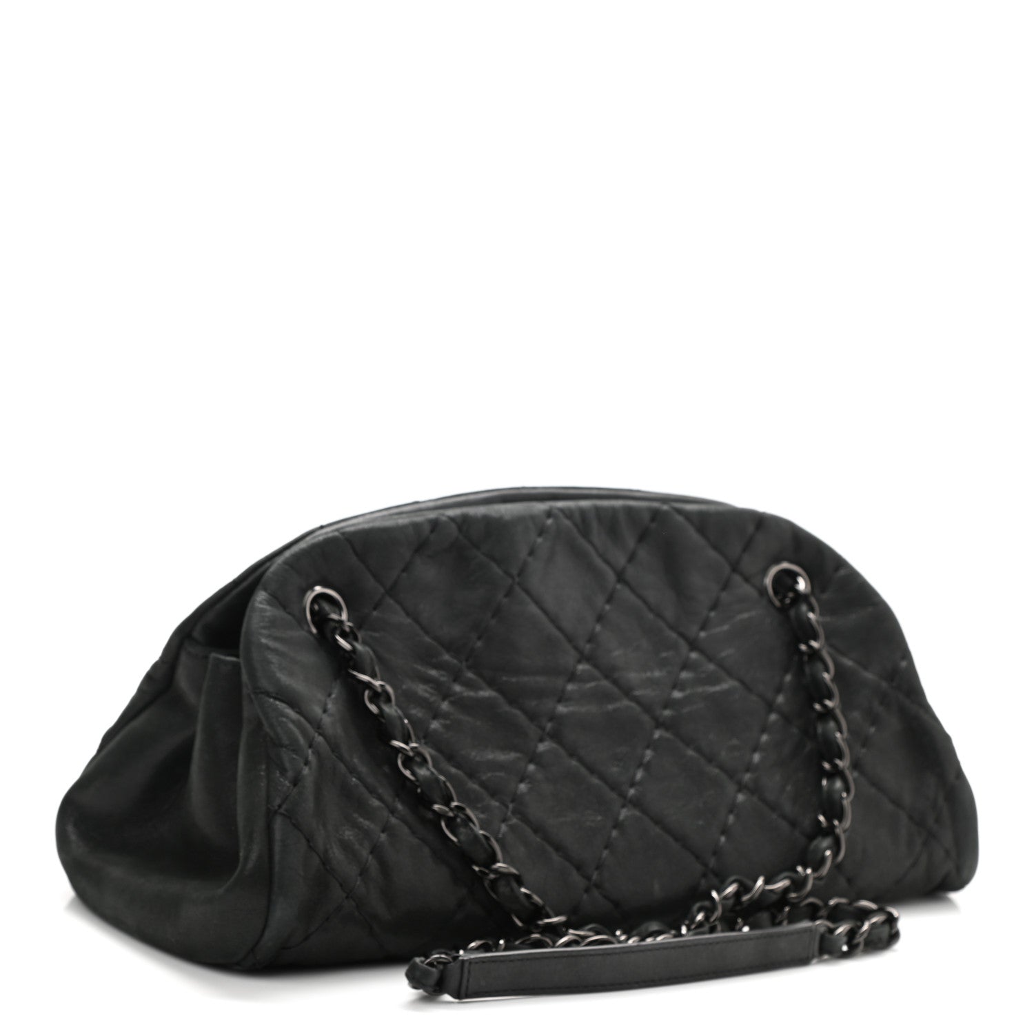 Chanel Iridescent Calfskin Stitched Just Mademoiselle Bowling Bag Black 3 of 11
