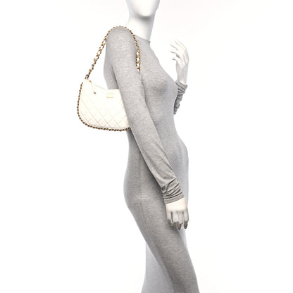 Chanel Shiny Crumpled Lambskin Quilted Chain Around Hobo White 3 of 10