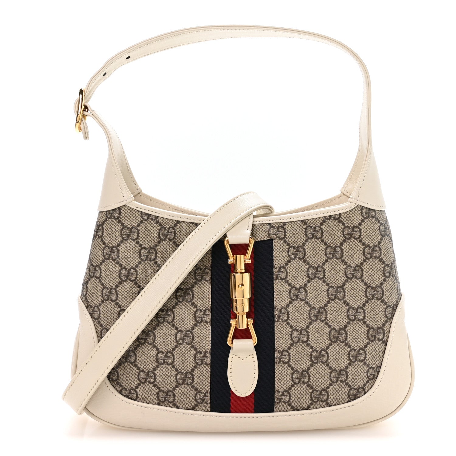 Gucci GG Supreme Monogram Azalea Calfskin Web Small Jackie 1961 Hobo Beige Ebony Mystic White 1 of 10