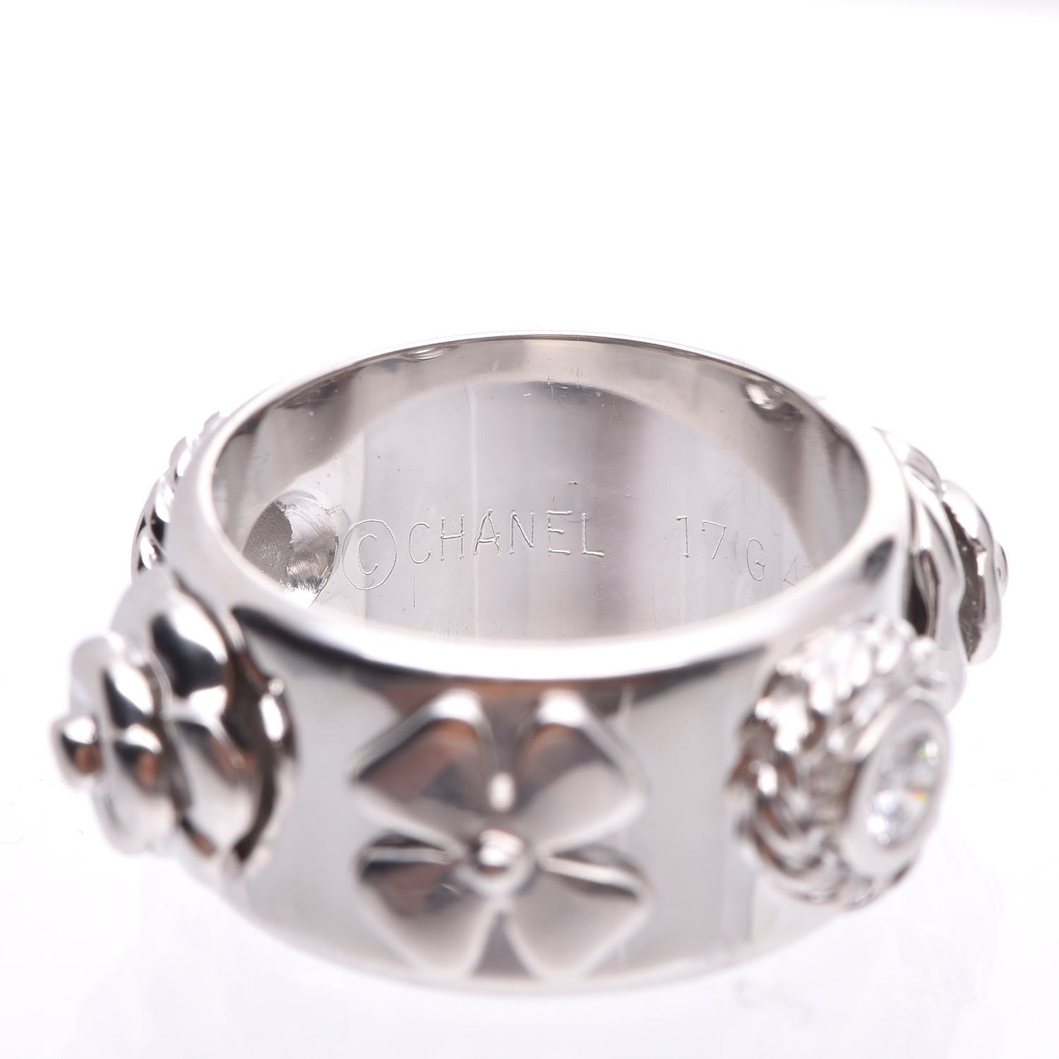 Chanel 18K White Gold Diamond Camellia Band Ring 46 3.75 4 of 5
