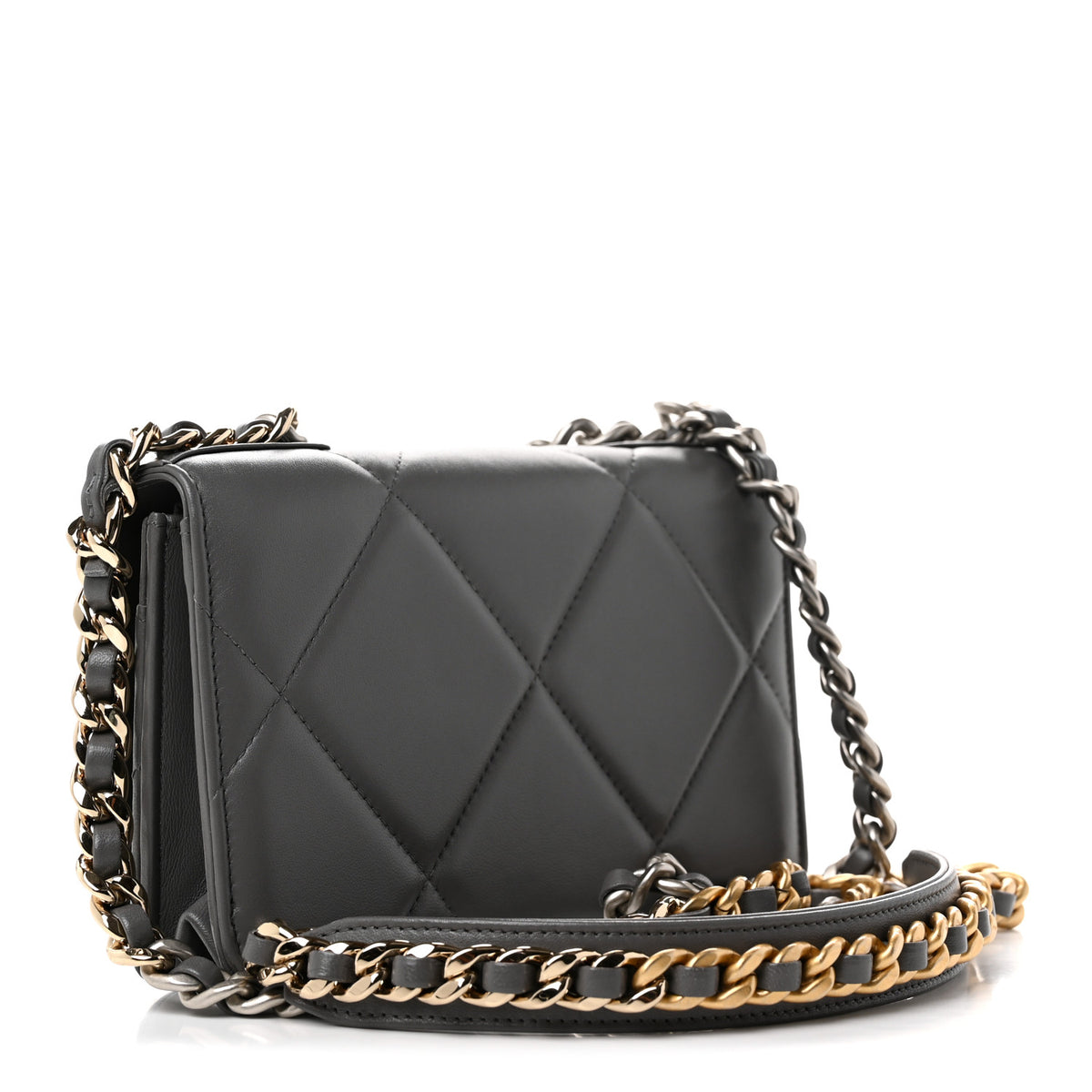 Lambskin Quilted Chanel 19 Wallet On Chain WOC Grey