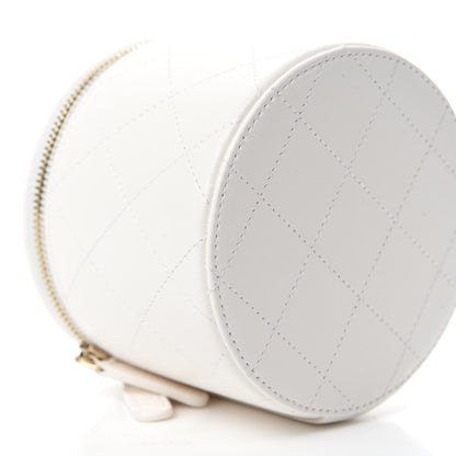 Chanel Lambskin Quilted Round Small Vanity Case With Chain White Black 6 of 12