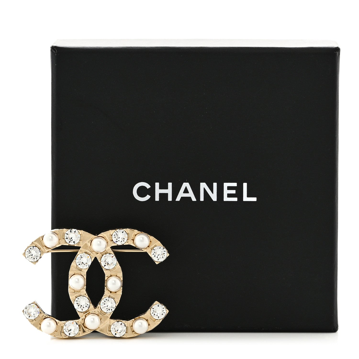Chanel Pearl Crystal CC Brooch Gold 4 of 4