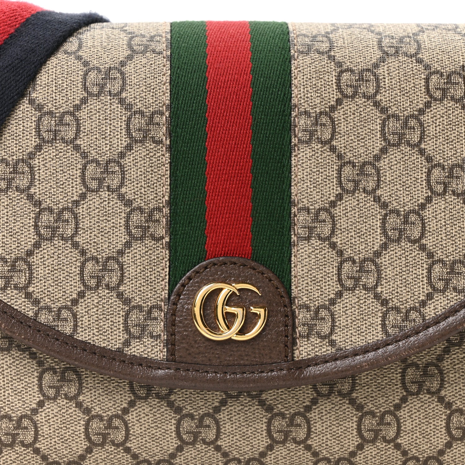 Gucci GG Supreme Monogram Textured Dollar Calfskin Web Studded Mini Ophidia Flap Shoulder Bag Beige Ebony New Acero 8 of 10