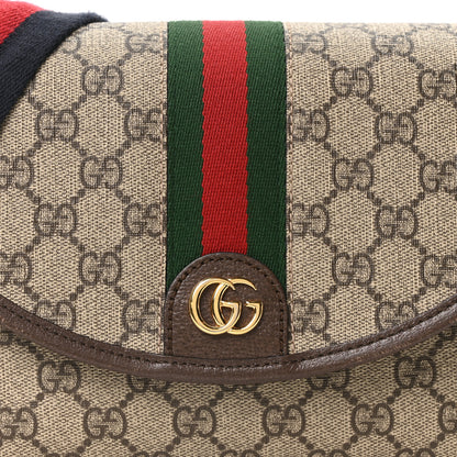 Gucci GG Supreme Monogram Textured Dollar Calfskin Web Studded Mini Ophidia Flap Shoulder Bag Beige Ebony New Acero 8 of 10