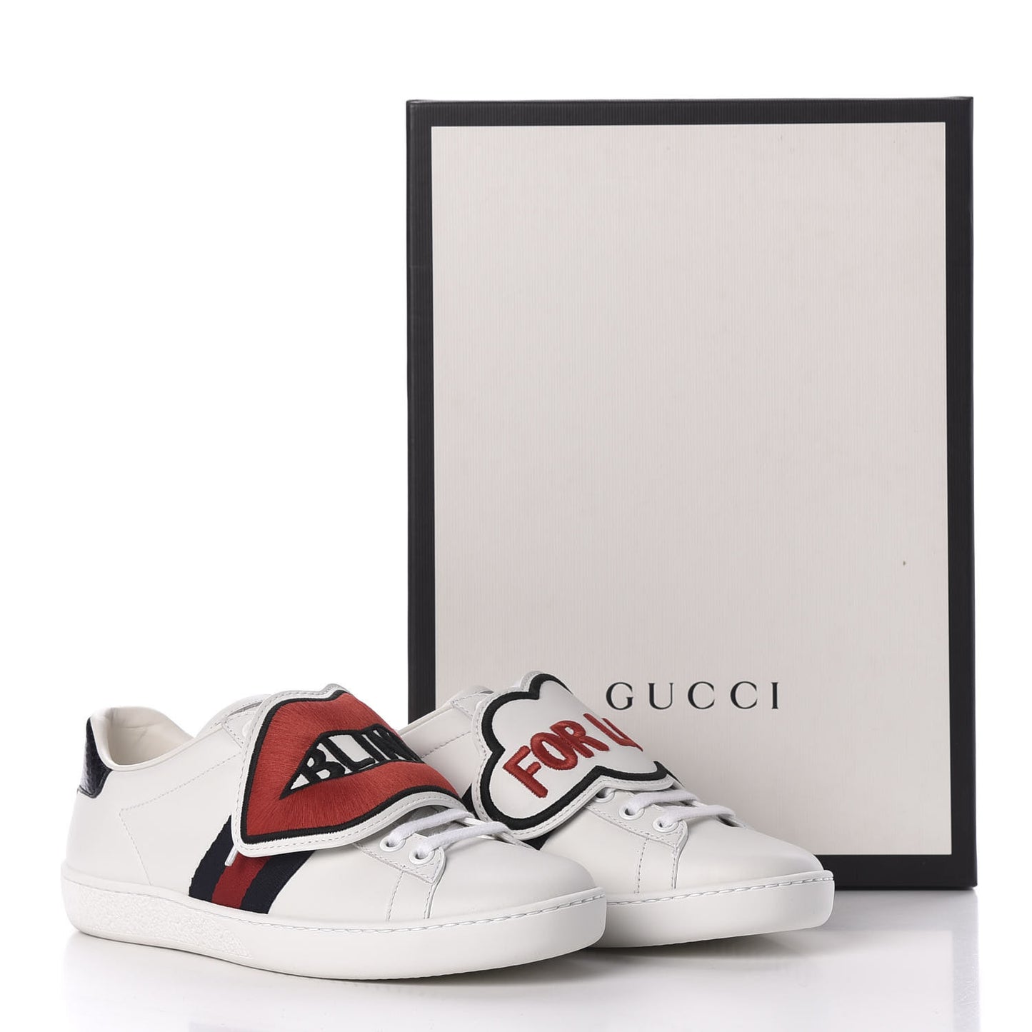 Calfskin Ayers Web Blind for Love Embroidered Womens Ace Sneakers 35 White