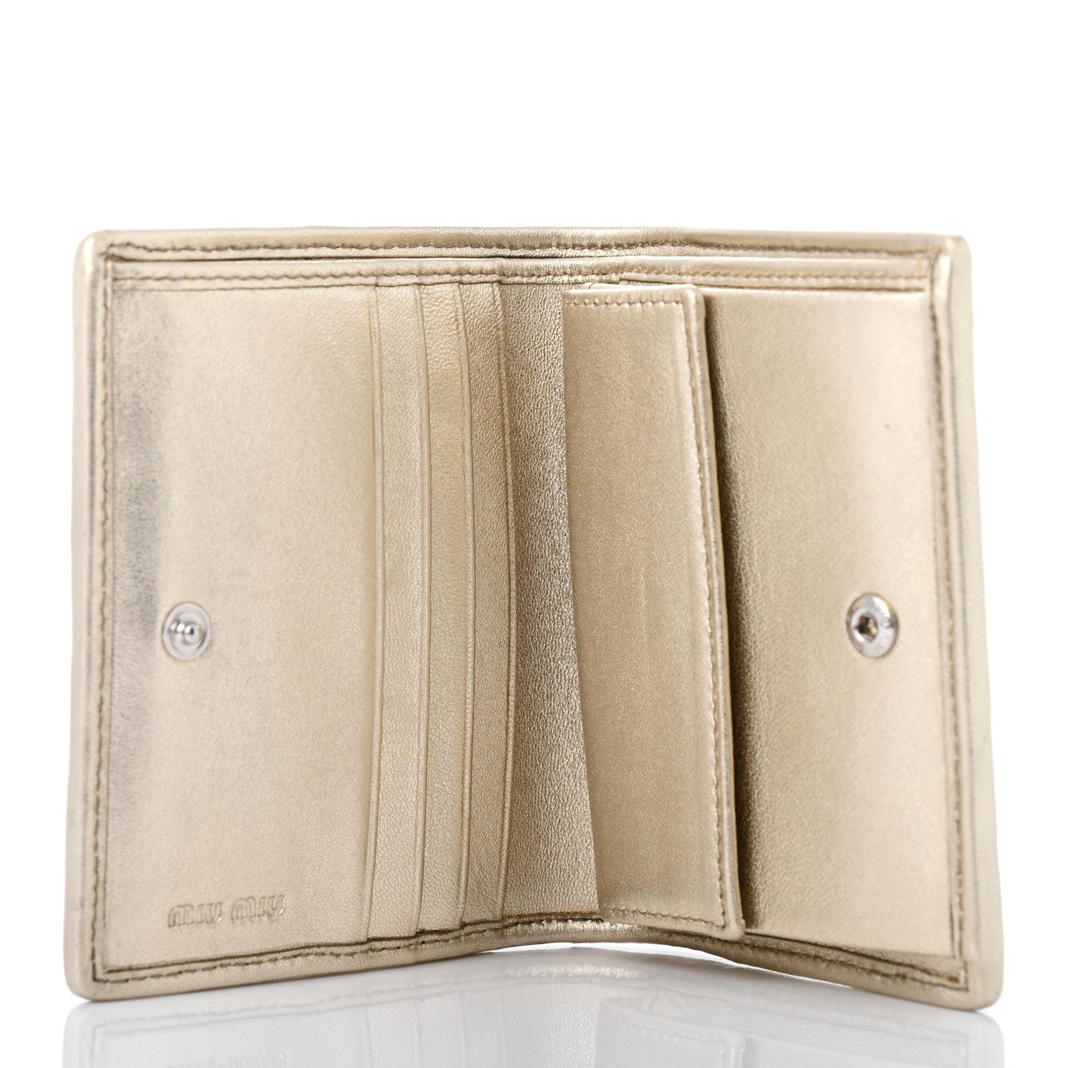 Miu Miu Metallic Nappa Matelasse Crystal Pearl Logo Compact Wallet Gold 5 of 8