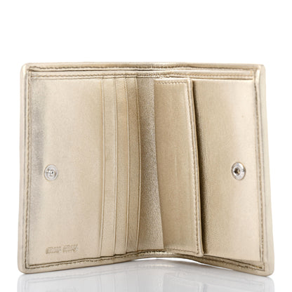 Miu Miu Metallic Nappa Matelasse Crystal Pearl Logo Compact Wallet Gold 5 of 8