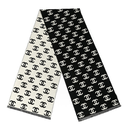 Chanel Wool Cashmere CC Scarf Black White 2 of 3