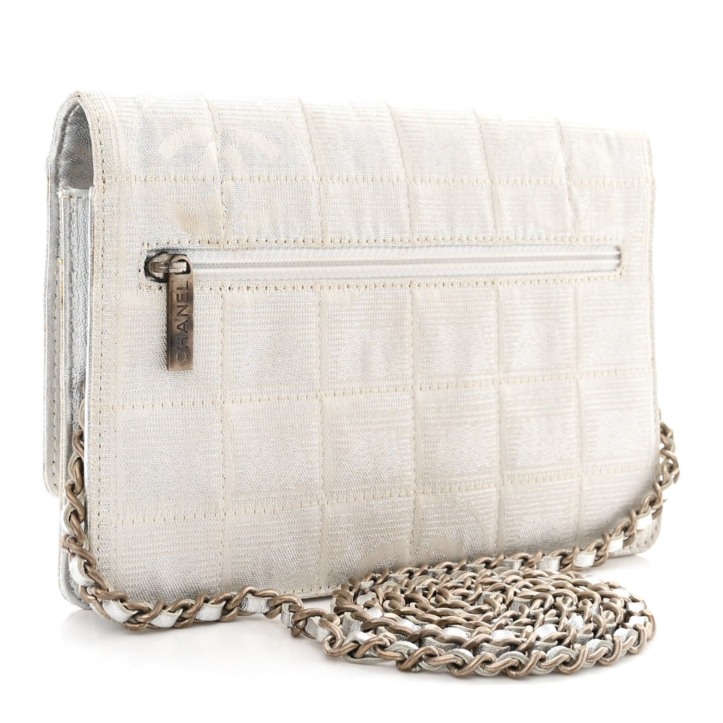 Nylon Travel Wallet On Chain WOC Metallic Silver