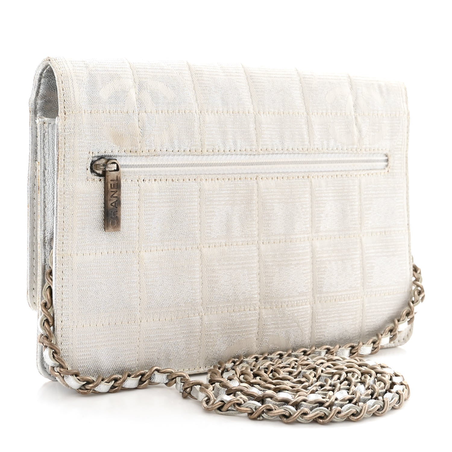 Chanel Nylon Travel Wallet On Chain WOC Metallic Silver 3 of 20