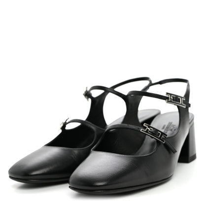Hermes Goatskin Jackie 50 Pumps 37 Black 2 of 8