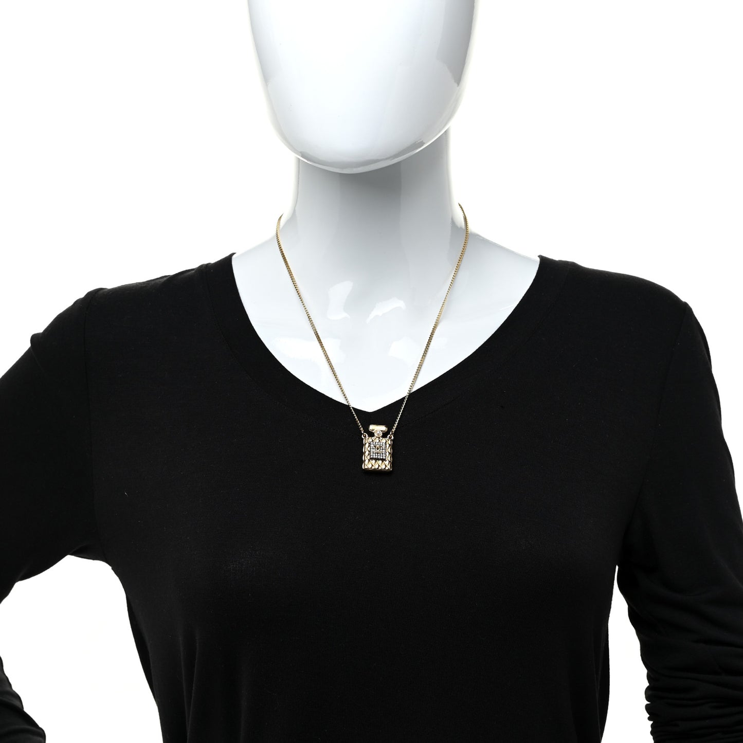 Crystal Pearl Perfume Bottle CC Necklace Gold