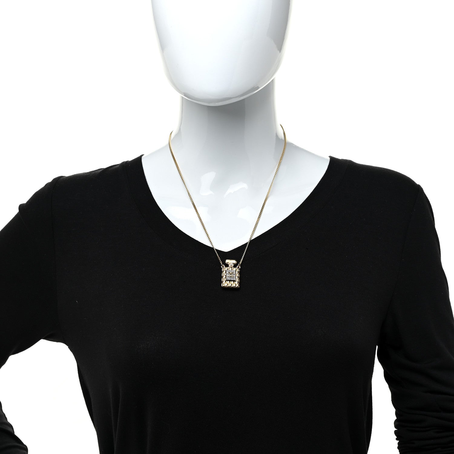 Chanel Crystal Pearl Perfume Bottle CC Necklace Gold 2 of 5