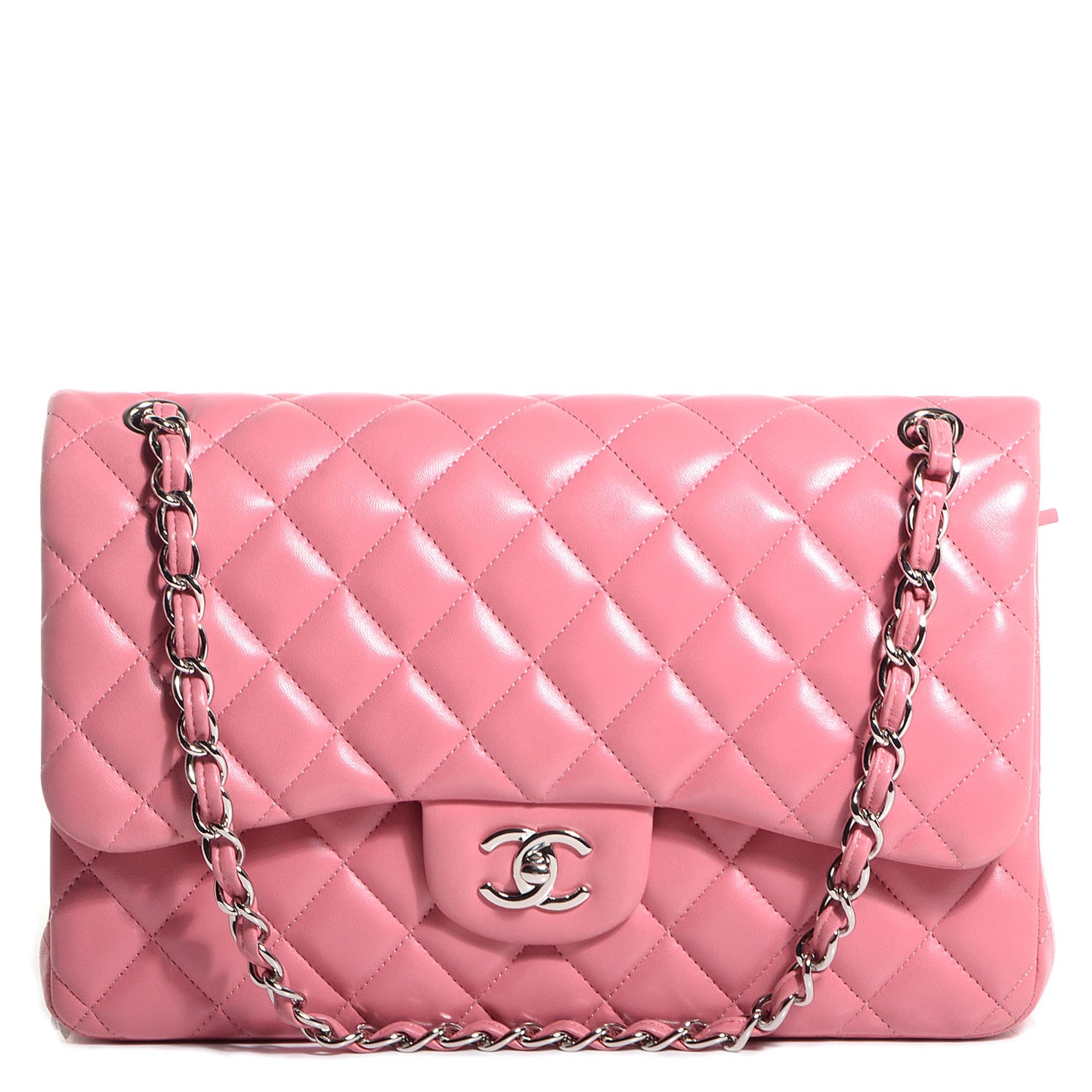 Lambskin Quilted Jumbo Double Flap Pink