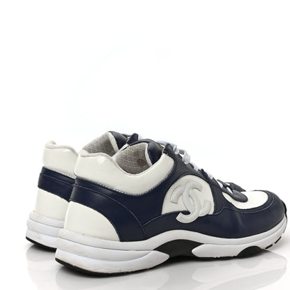 Chanel Patent Calfskin CC Sneakers 39.5 Navy White 4 of 8