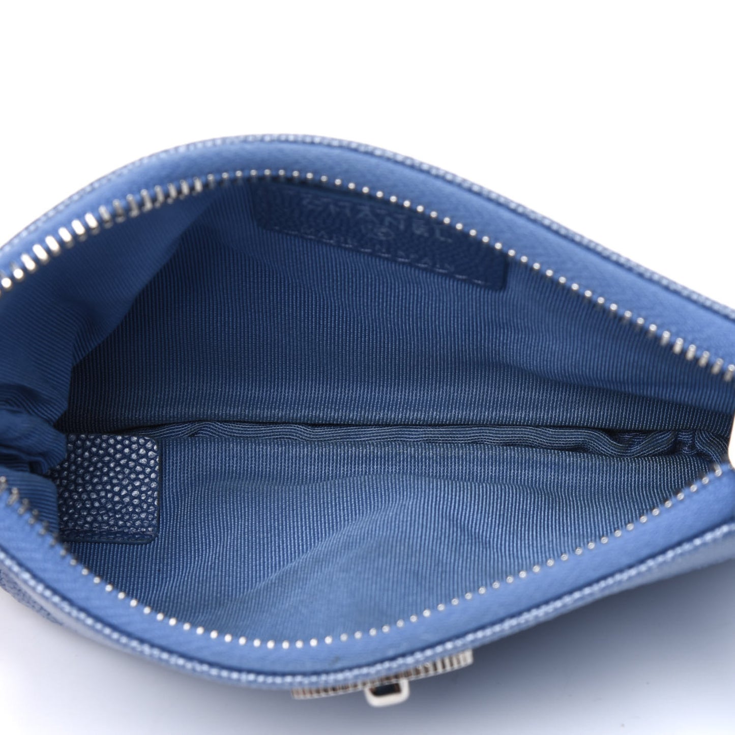 Metallic Caviar Chevron Quilted Small Vintage Mademoiselle Cosmetic Case Blue