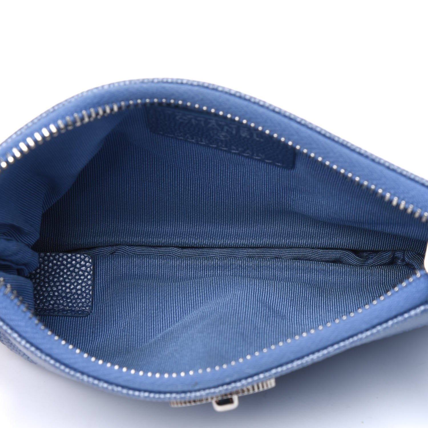 Chanel Metallic Caviar Chevron Quilted Small Vintage Mademoiselle Cosmetic Case Blue 3 of 4