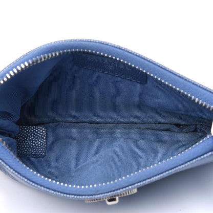 Chanel Metallic Caviar Chevron Quilted Small Vintage Mademoiselle Cosmetic Case Blue 3 of 4