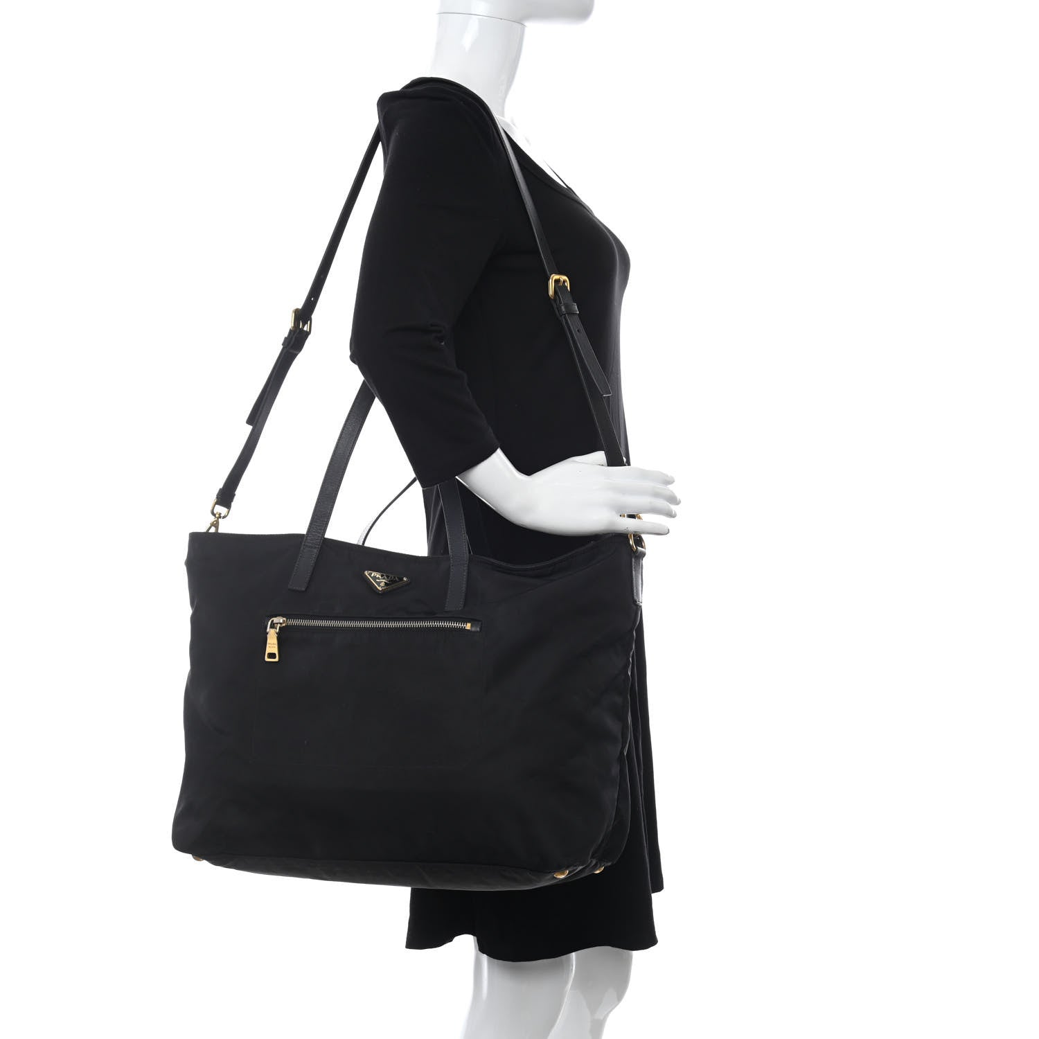 Prada Tessuto Nylon Saffiano Shopping Tote Black 2 of 12
