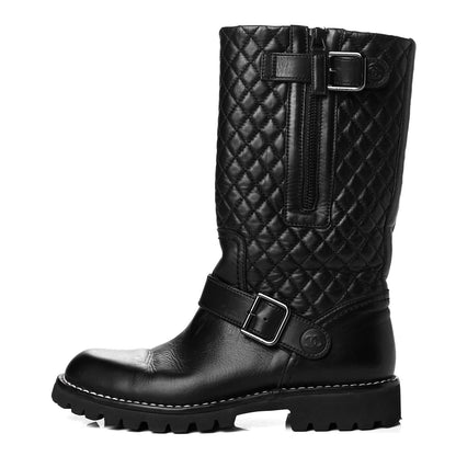 Chanel Calfskin Quilted Biker Boots 36.5 Black 1 of 7