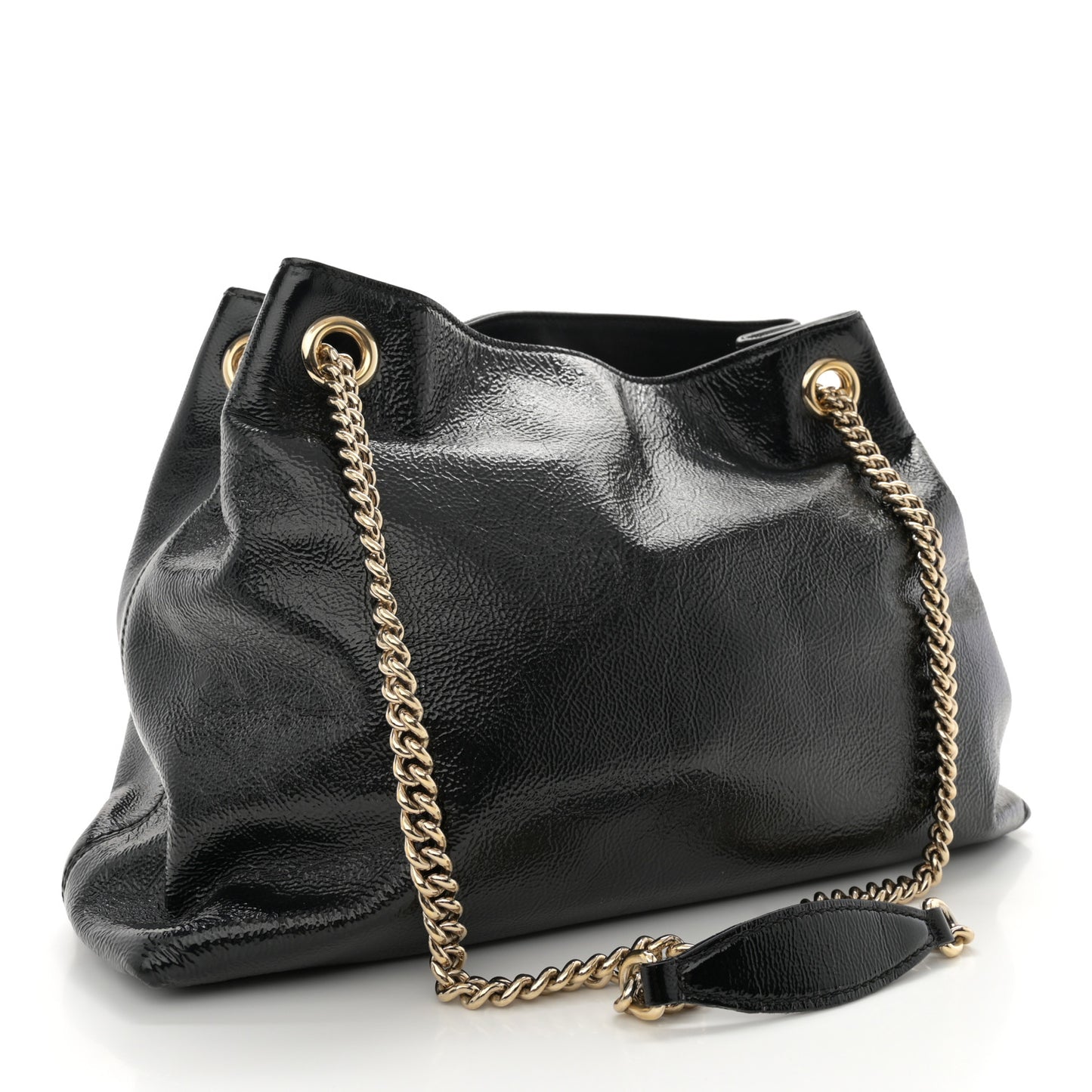 Patent Medium Soho Chain Shoulder Bag Black