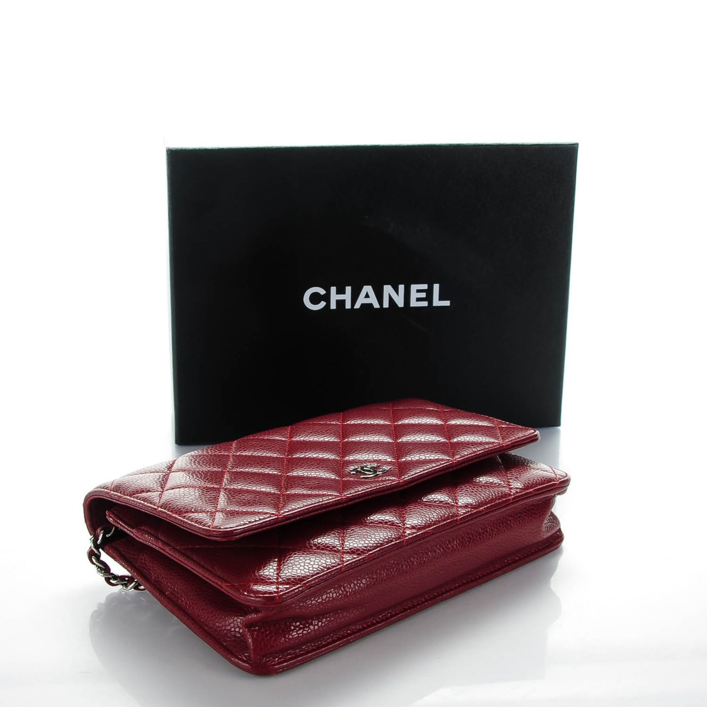Caviar Quilted Wallet On Chain WOC Dark Red