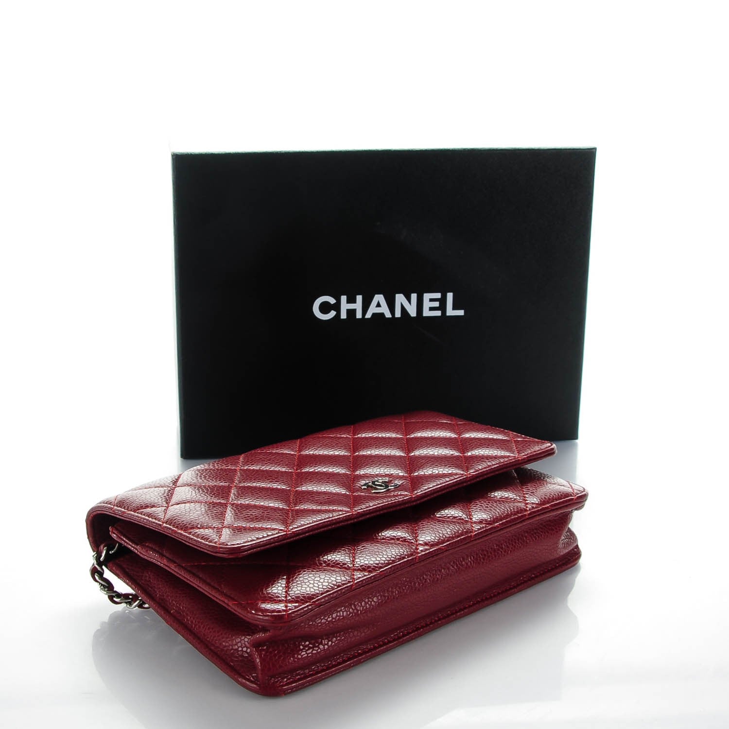 Chanel Caviar Quilted Wallet On Chain WOC Dark Red 4 of 8