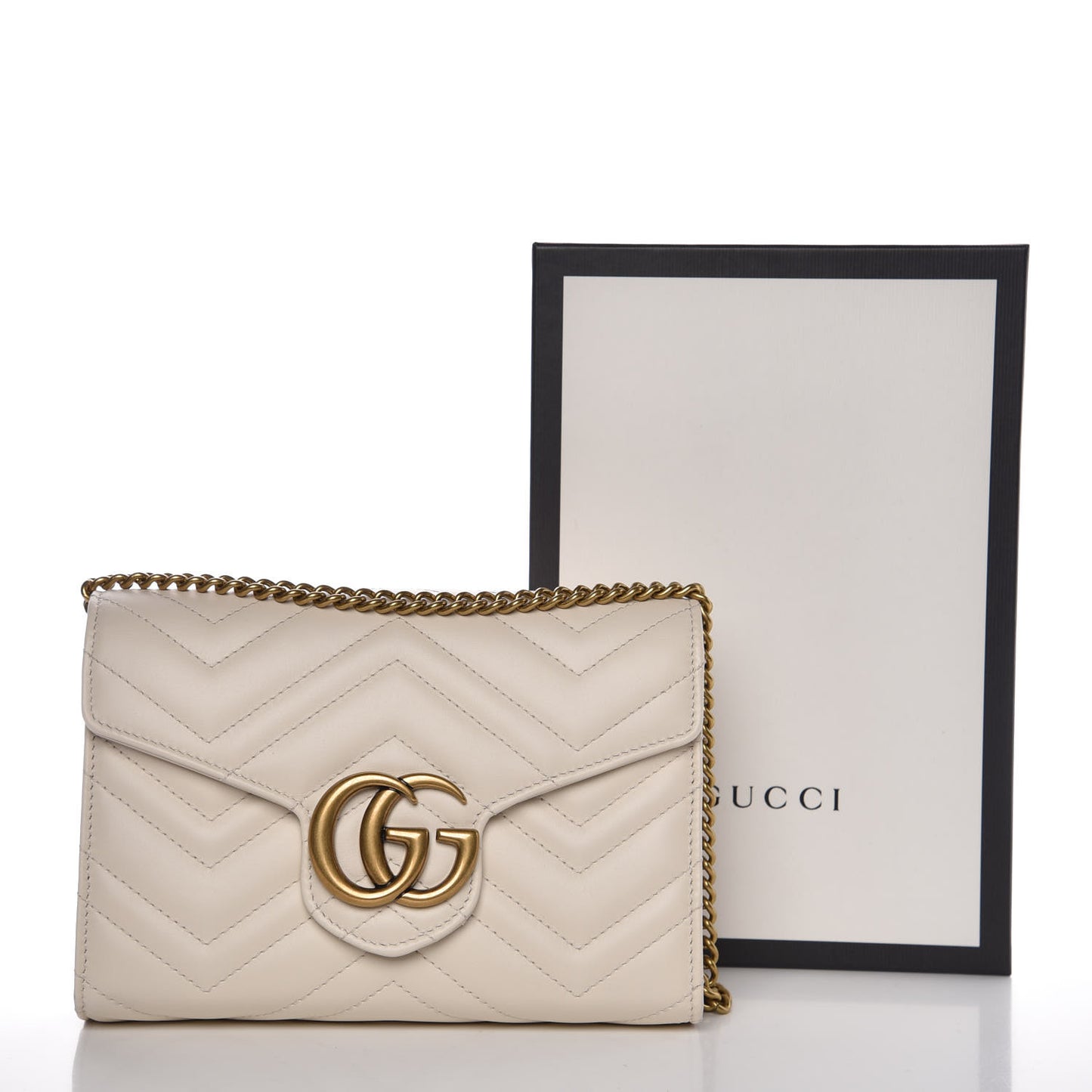 Calfskin Matelasse GG Marmont Chain Wallet Mystic White
