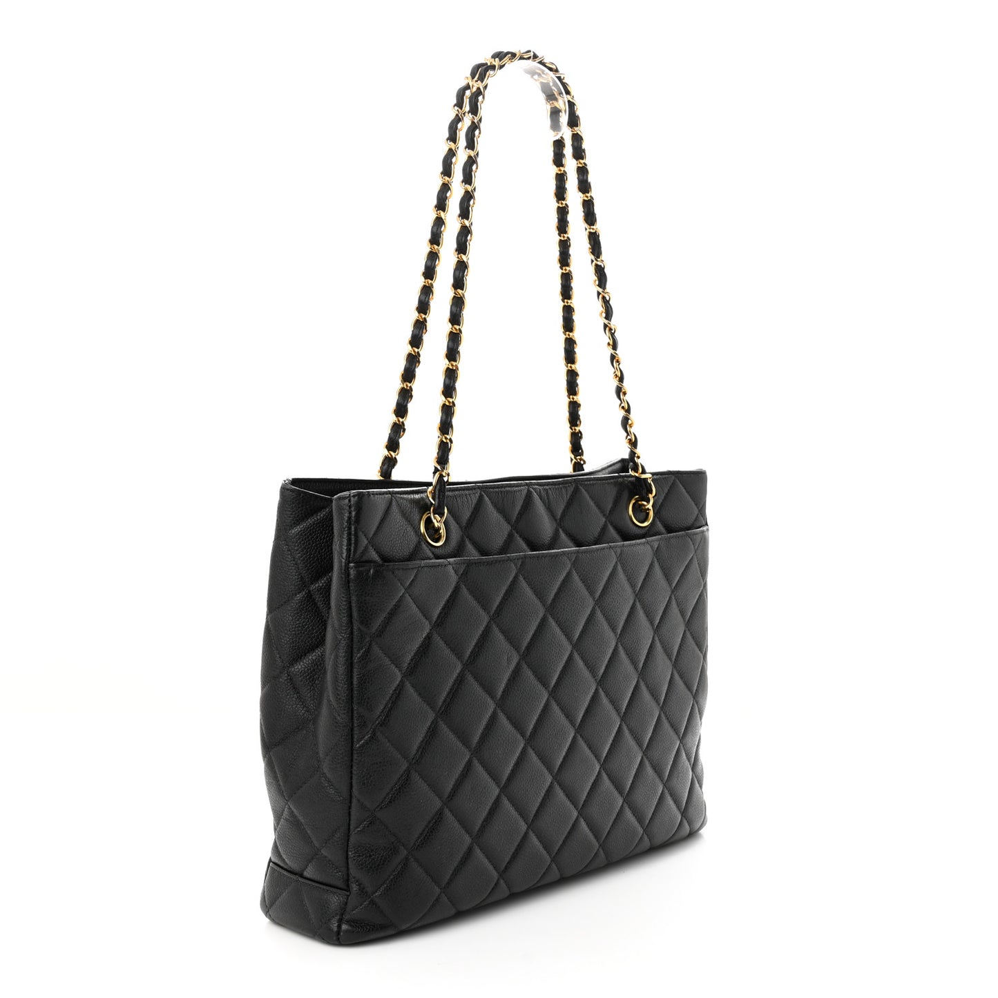 Caviar Quilted Shopping Tote Black