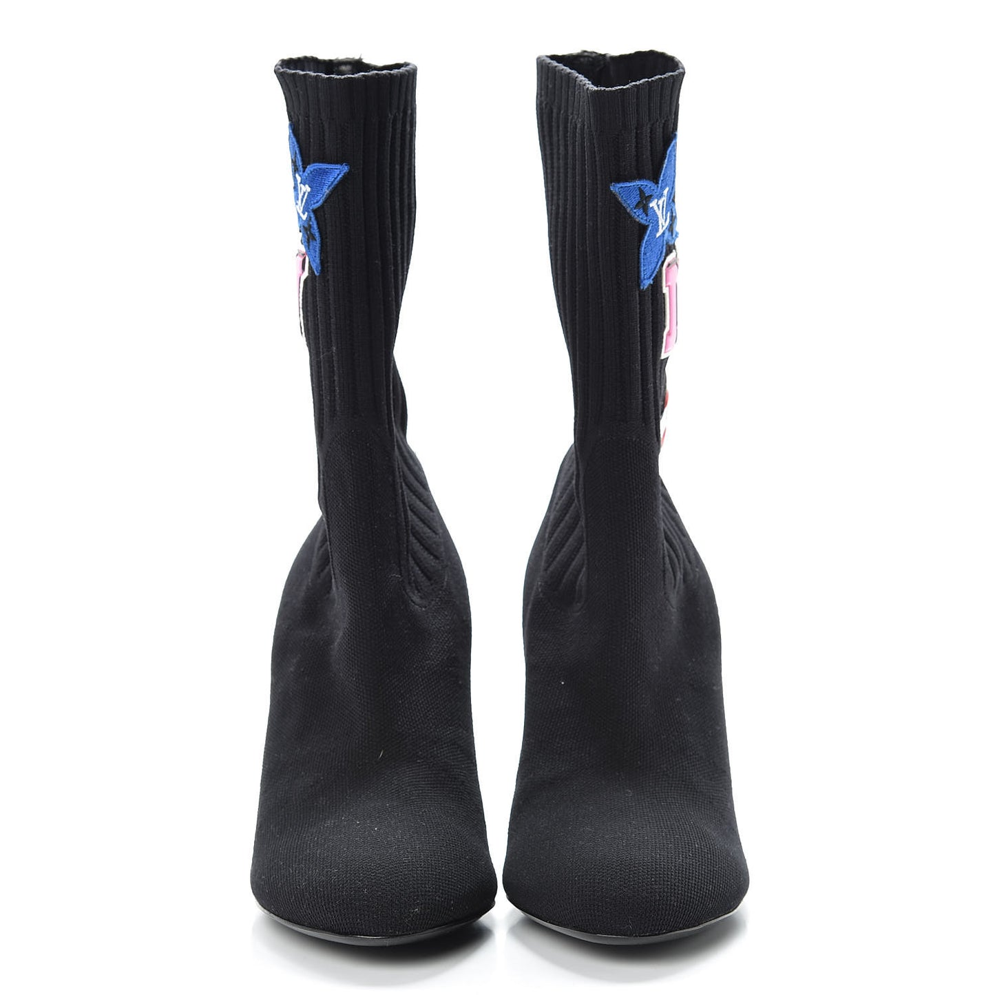 Stretch Fabric LV Black Heart Sock Ankle Boots 39 Black