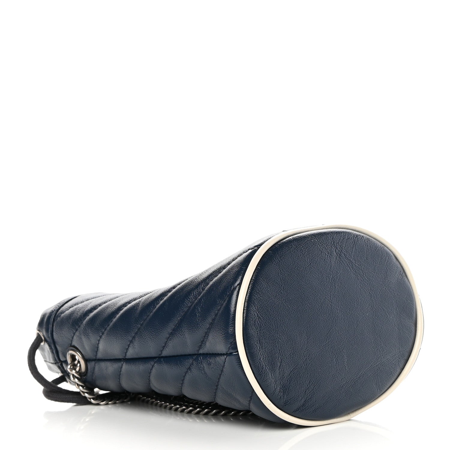 Gucci Vintage Effect Calfskin Matelasse Diagonal Mini Torchon GG Marmont 2.0 Bucket Bag Blue Agata Mystic White 4 of 12