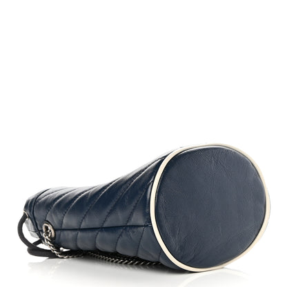 Gucci Vintage Effect Calfskin Matelasse Diagonal Mini Torchon GG Marmont 2.0 Bucket Bag Blue Agata Mystic White 4 of 12