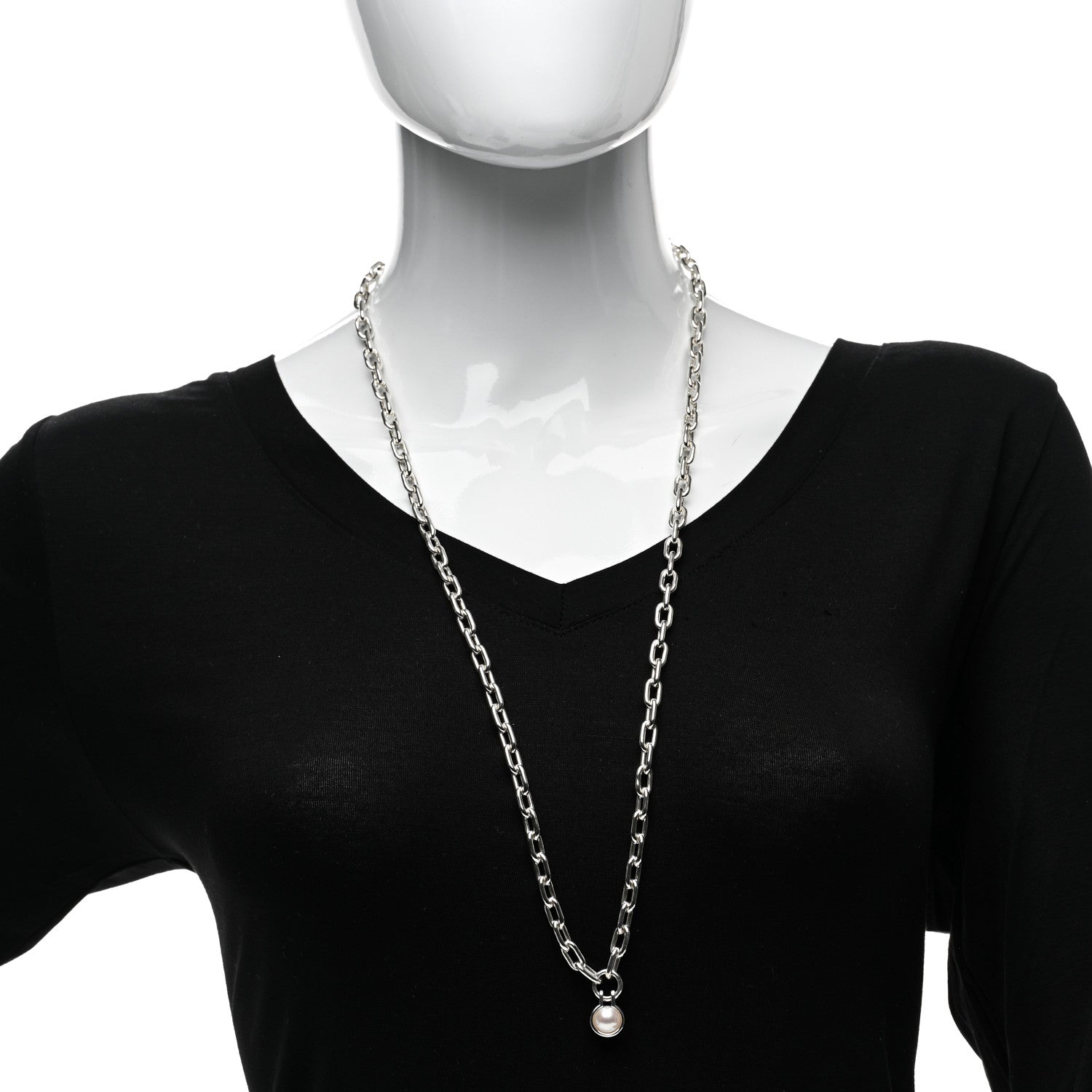 Tiffany Sterling Silver Pearl HardWear Necklace 32" 2 of 4