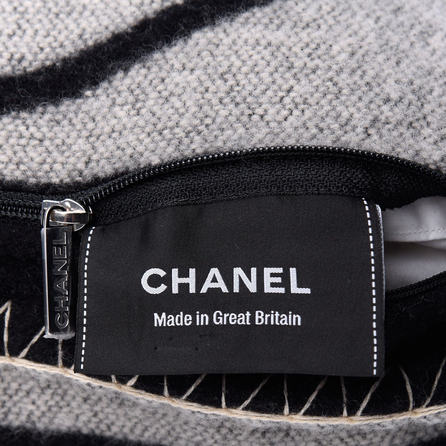 Chanel Merino Wool Cashmere CC Pillow Black Beige 3 of 4