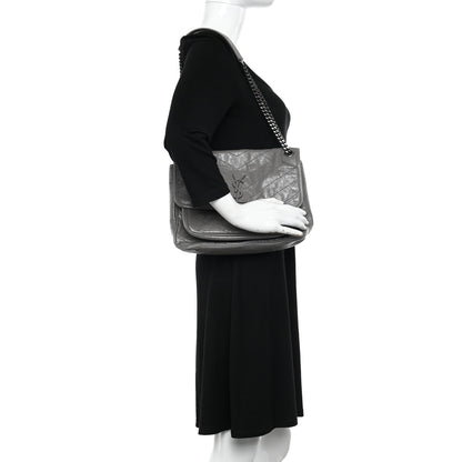 Saint Laurent Crinkled Calfskin Matelasse Monogram Medium Niki Chain Satchel Fog 2 of 10