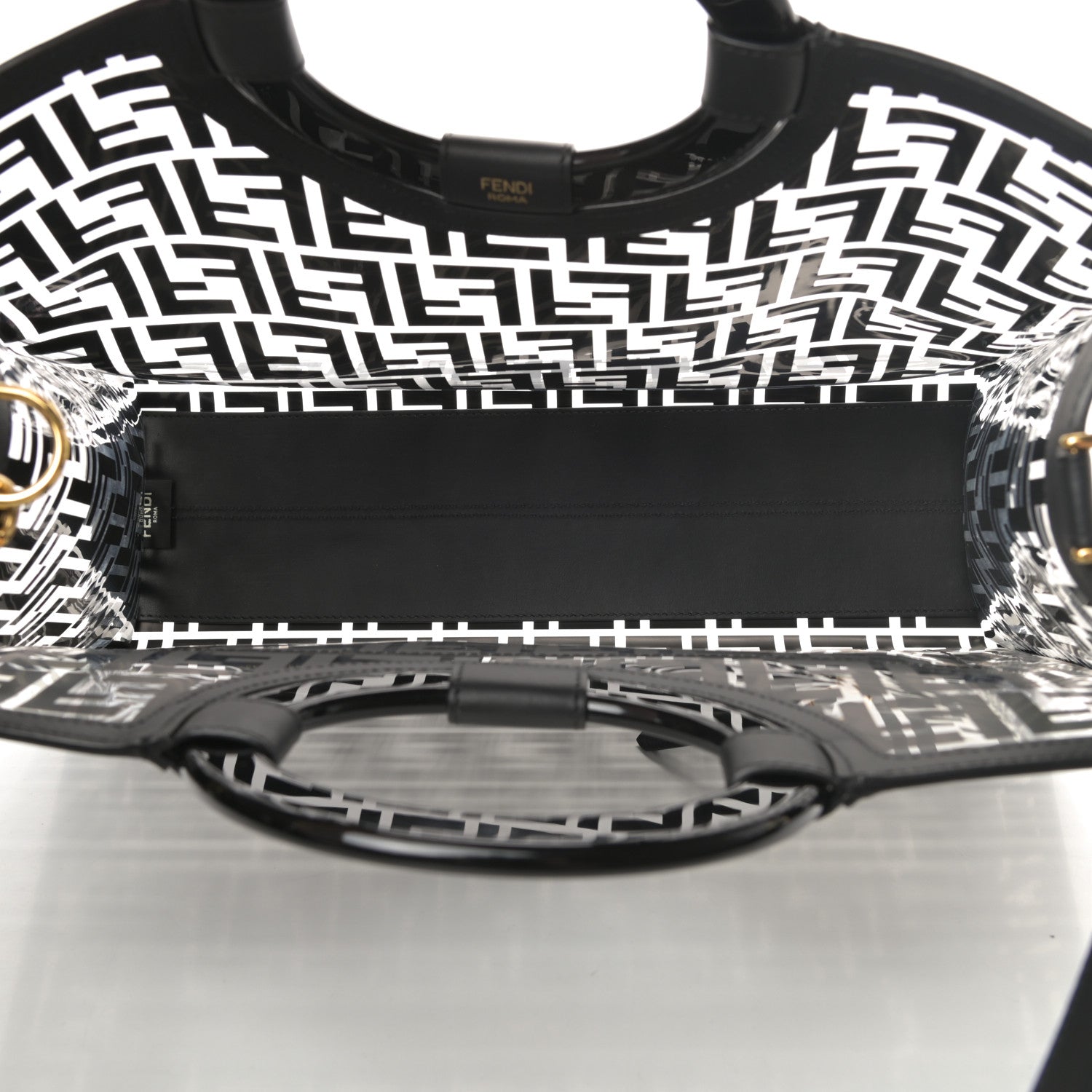 Fendi TPU FF Vitello Century Plexiglass Medium Runaway Shopper Tote Black 5 of 12