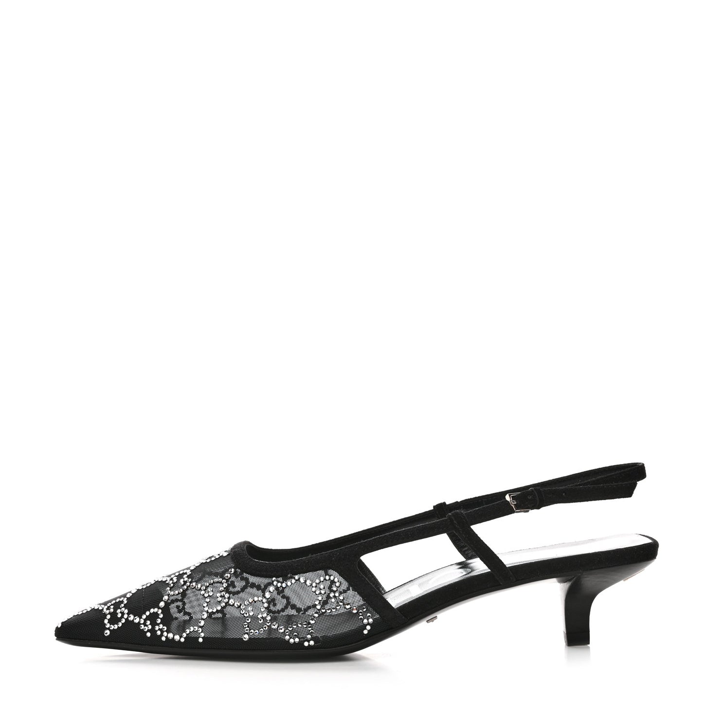 Tela Retino Kid Scamosciato Crystal GG Monogram Square G 35mm Slingback Pumps 39 Black