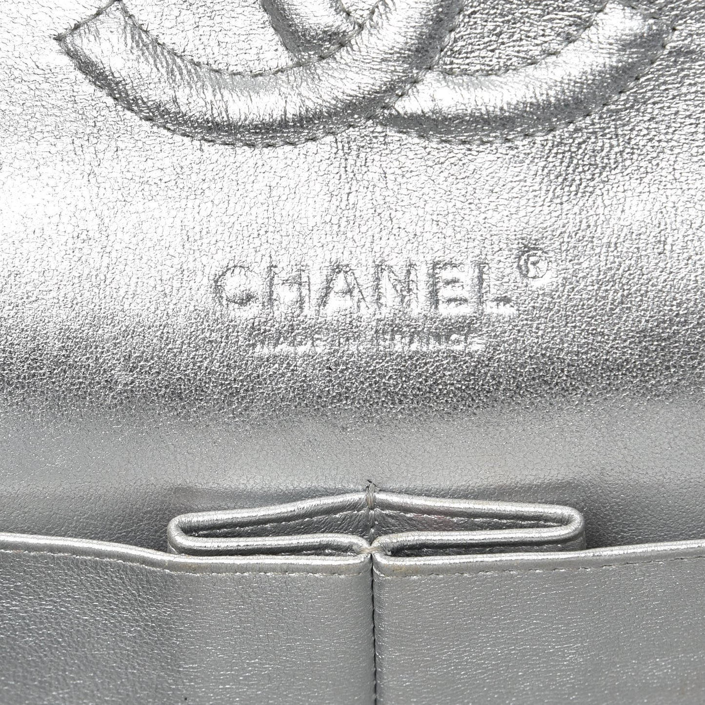 Metallic Lambskin Quilted Medium Double Flap Silver