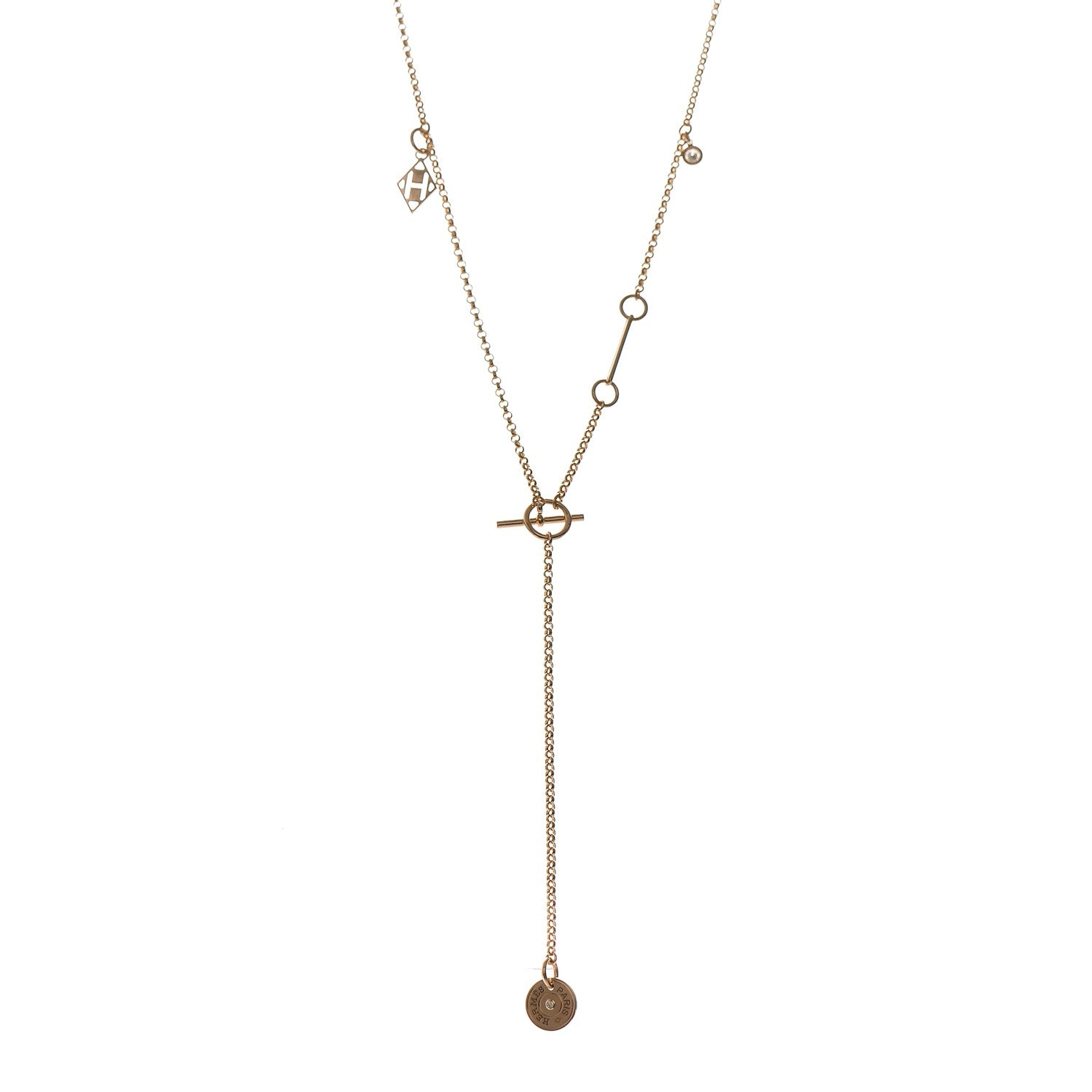 Hermes 18K Rose Gold Diamond Gambade Necklace 1 of 9