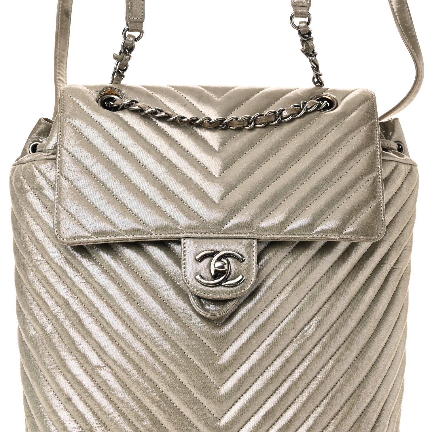 chanel chevron leather backpack Chanel Iridescent Calfskin Chevron Quilted Large Urban Spirit Backpack Silver 1743632 – FASHIONPHILE