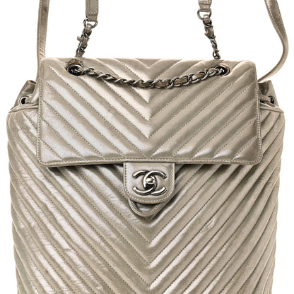 Chanel Iridescent Calfskin Chevron Quilted Large Urban Spirit Backpack Silver 8 of 10