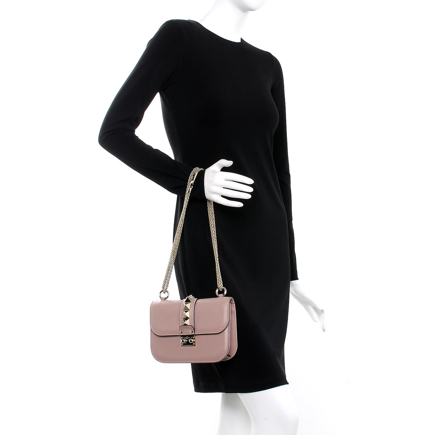 Vitello Small Glam Lock Rockstud Flap Poudre